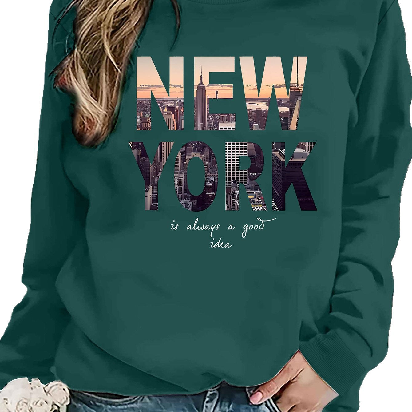 Damen Sweatshirt New York Skyline Druck Gemütlich Größe S-XXL
