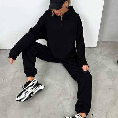 Damen Hoodie Jogginghose Anzug Baumwollmix Grau Eveloria