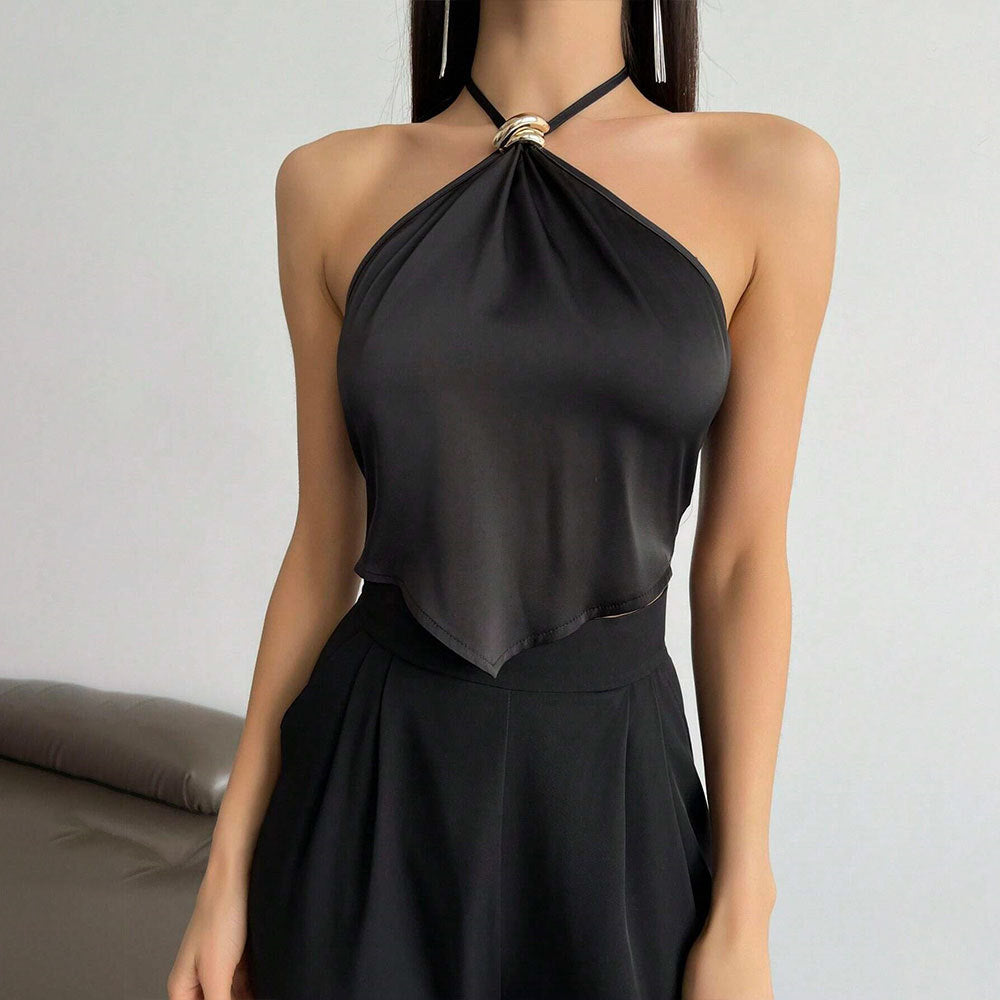 Eveloria Damen Halterneck- Glänzend Dekorativer Knoten
