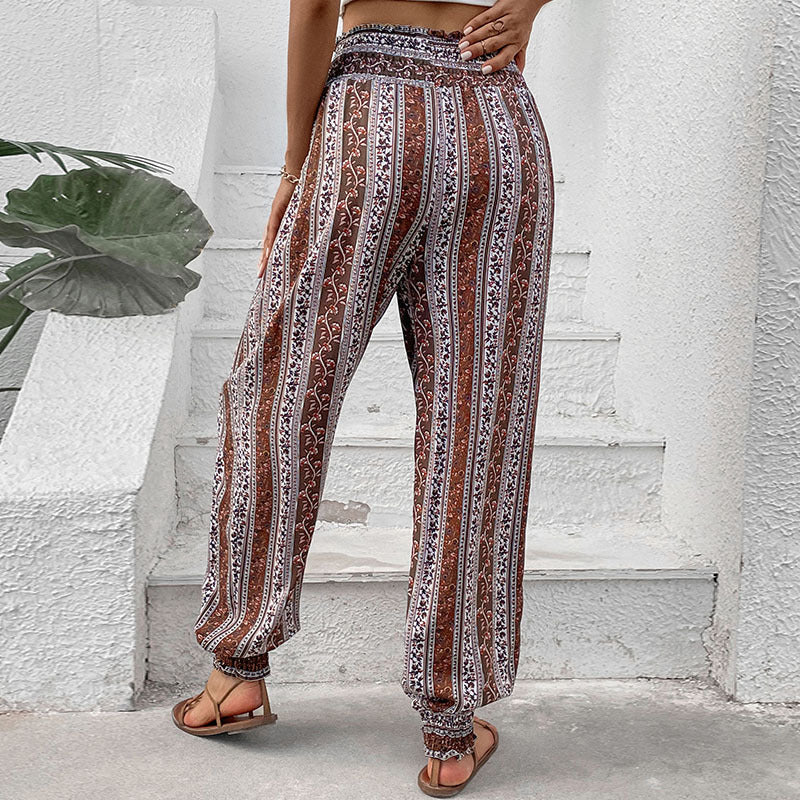 Damen Haremshose Elastischer Bund Bunter Ethno-Druck
