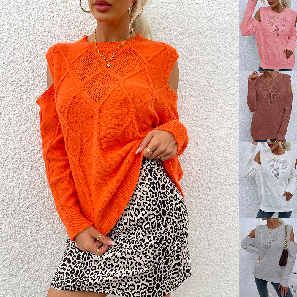 Damen Strickpullover Lochmuster Zopfdetails Eveloria - Eveloria