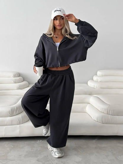 Damen Hoodie Jogginganzug Baumwolle Bequem Grau