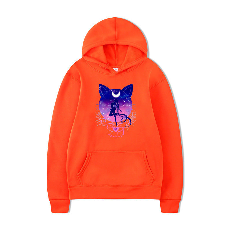 Damen Kapuzenpullover Katzenmotiv Bequem Grau