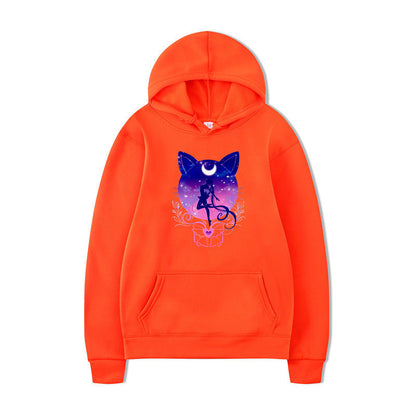 Damen Kapuzenpullover Katzenmotiv Bequem Grau