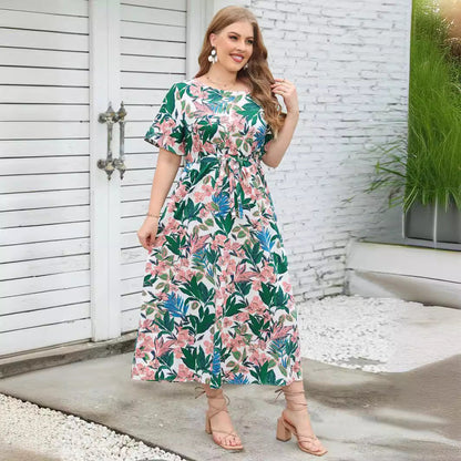Damen Maxikleid mit Musterung und Band Eveloria