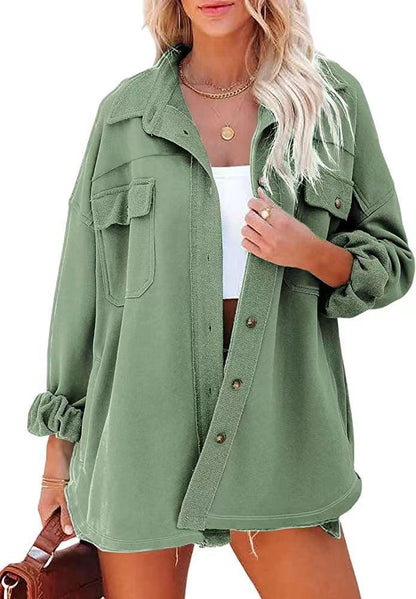 Damen Oversized-Hemdjacke aus Baumwolle mit Taschen und modernem