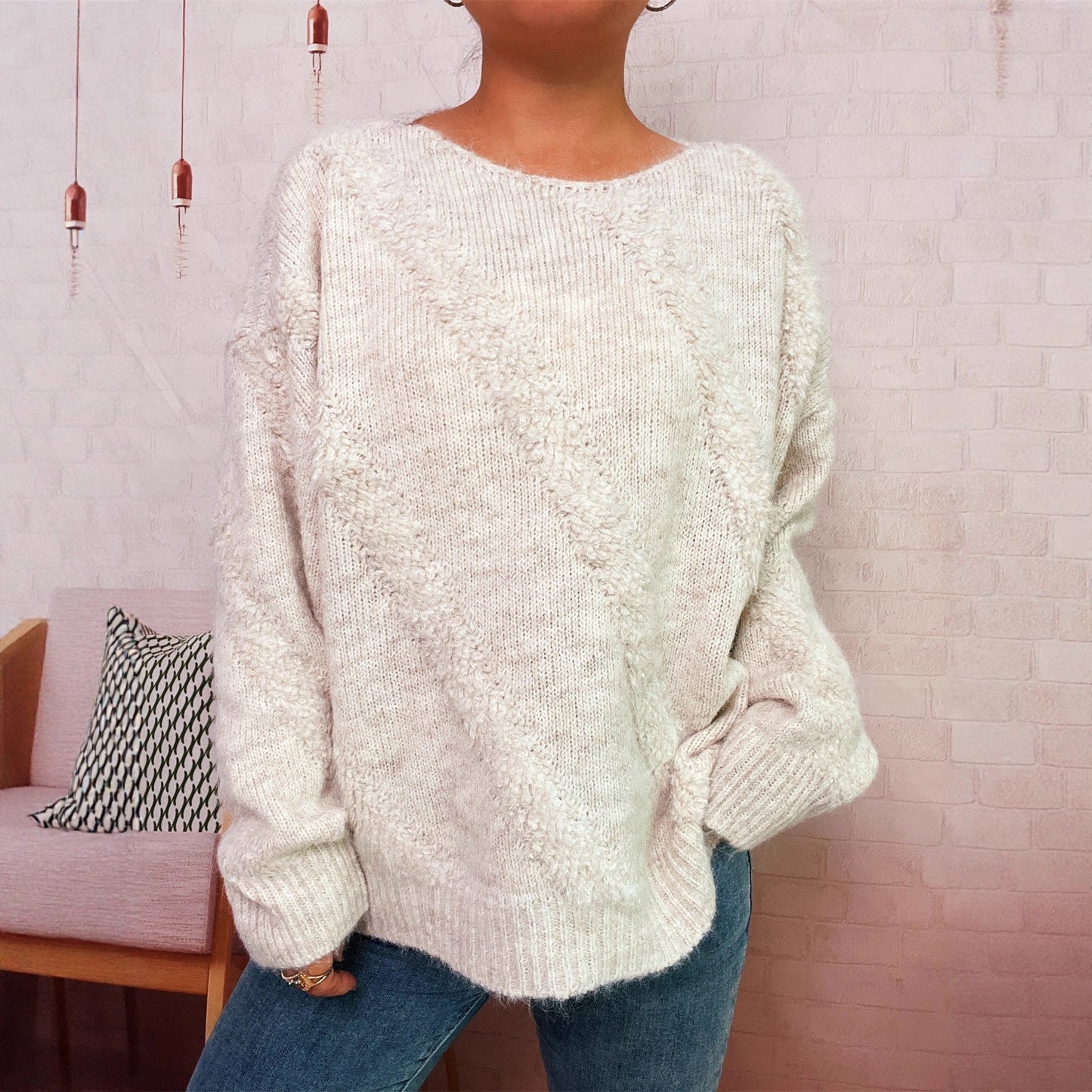 Damen Pullover Diagonales Strukturdesign Eveloria