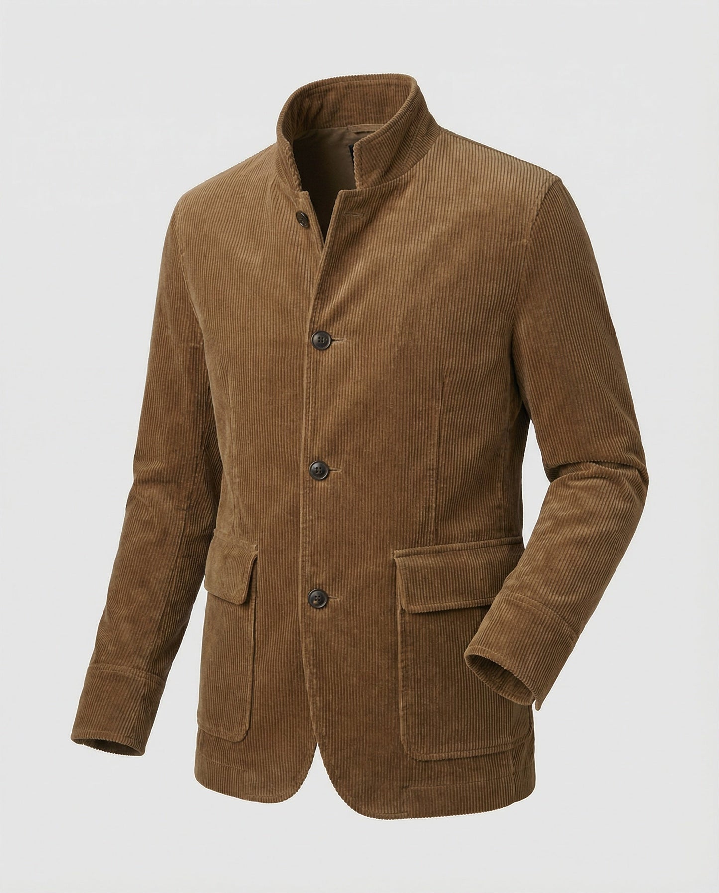 Herren Cordmantel Knopfleiste Braun