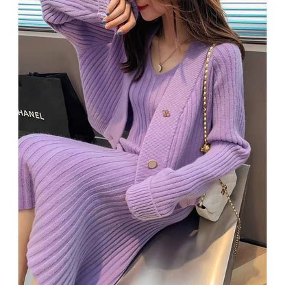 Damen Strickensemble V-Ausschnitt Cardigan