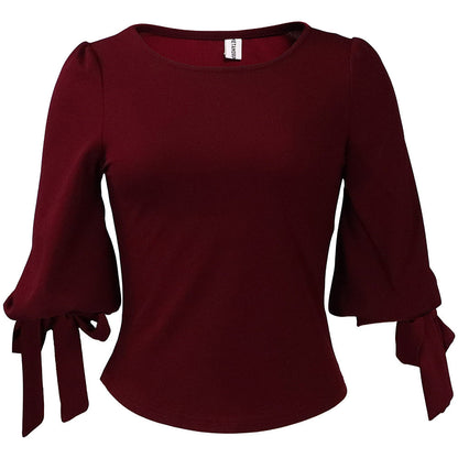 Damen Bluse mit Taillenband Puffärmel Blümchenmuster