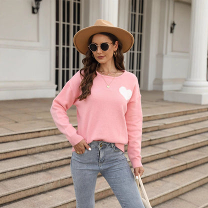 Damen Pullover Weich Herzapplikation Eveloria