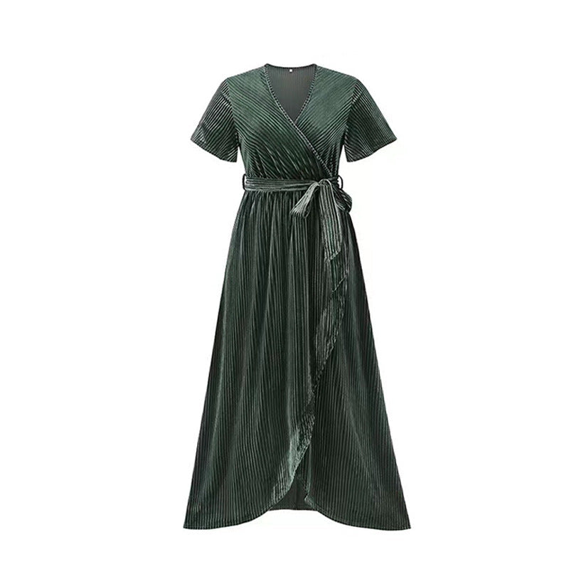 Damen Maxikleid Wickeldesign Taillengürtel Eveloria
