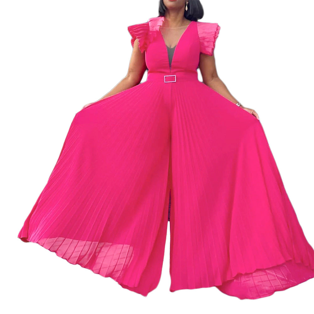 Damen Jumpsuit Rüschen Plissee Eveloria