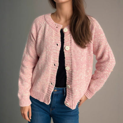 Damen Strickjacke Kuschelig Großknöpfe Feine Textur Beige - Eveloria