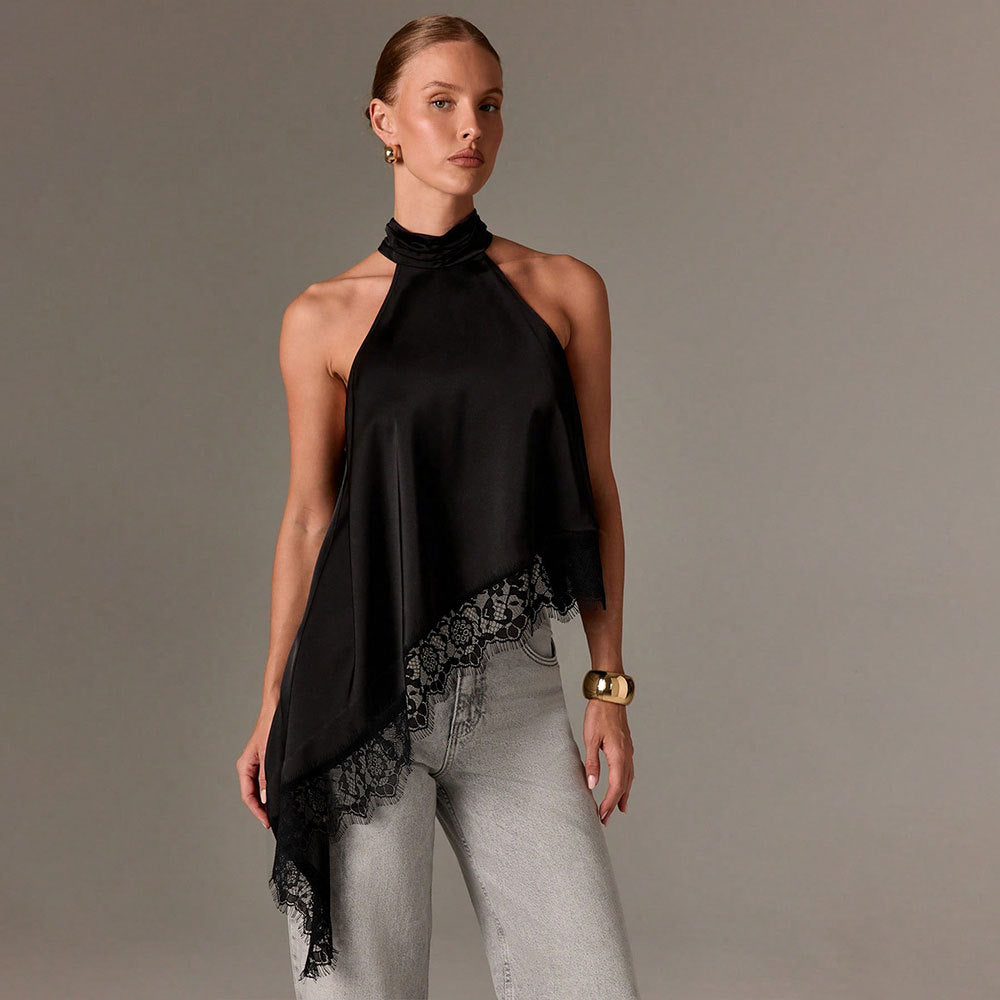 Damen Haltertop Spitzenbesatz Elegantes Design