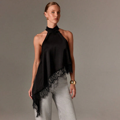 Damen Haltertop Spitzenbesatz Elegantes Design