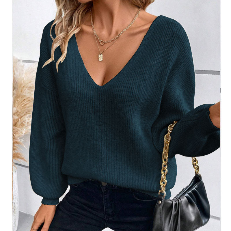 Damen Strickpullover V-Ausschnitt Schleifen-Detail Eveloria