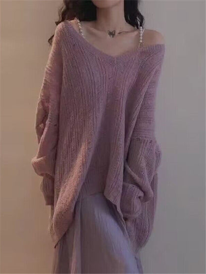 Damen Grobstrickpullover V-Ausschnitt Lässig Eveloria