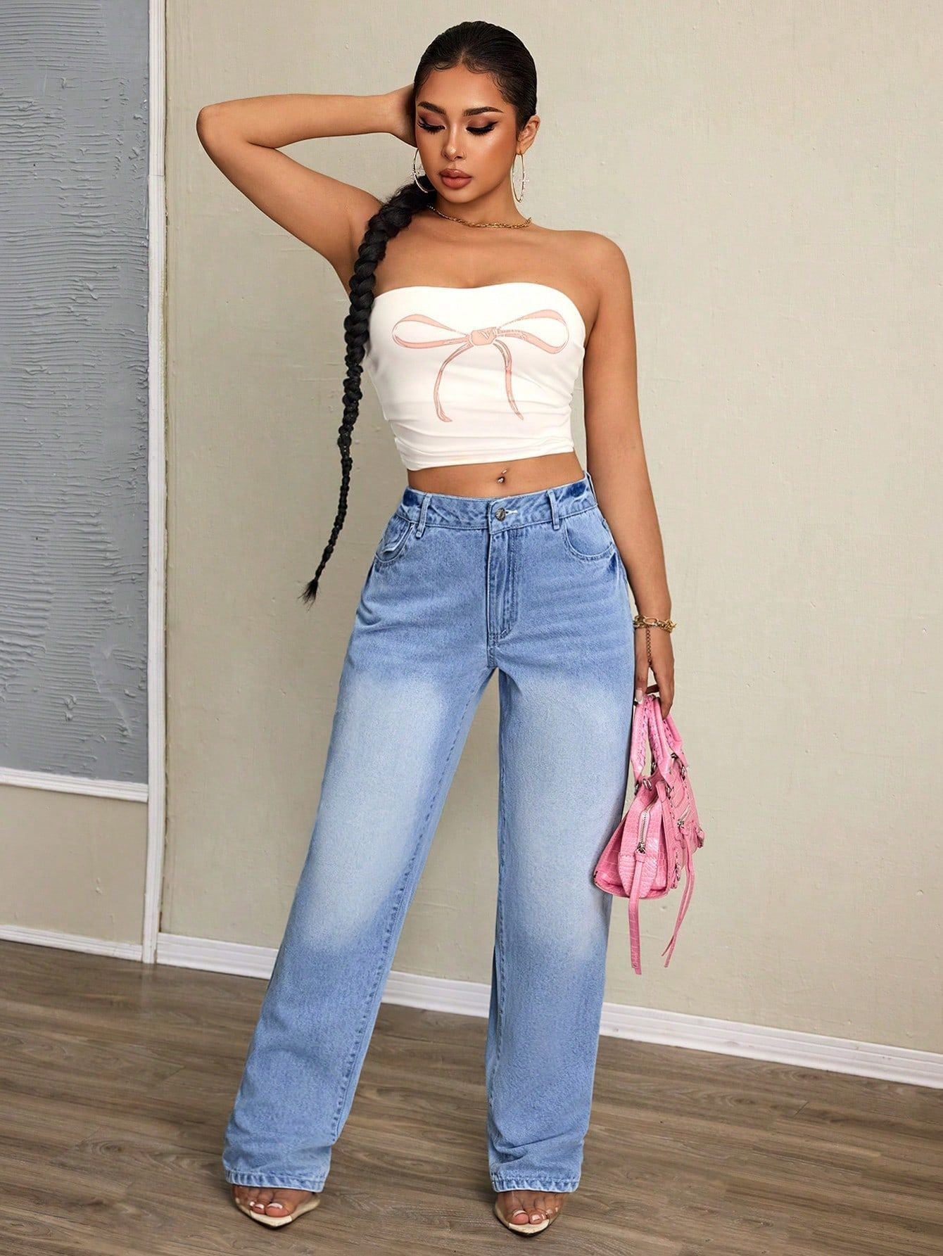 Damen Weite Jeans Hochbund Lässiger Schnitt Eveloria