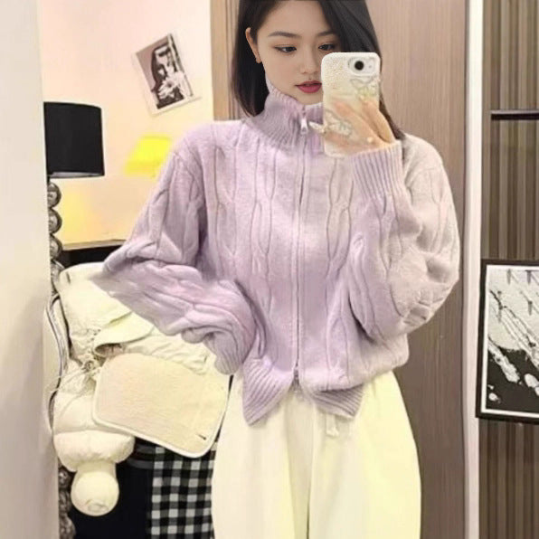 Damen Pullover Grobstrick Hochkragen Eveloria