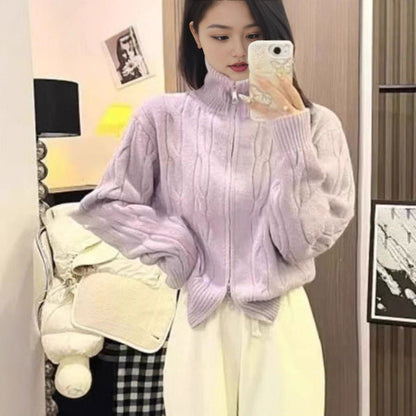 Damen Pullover Grobstrick Hochkragen Eveloria