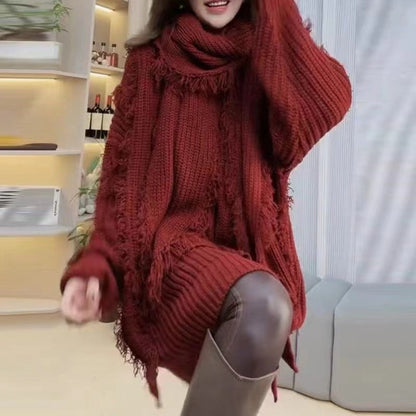 Damen Grobstrickpullover V-Ausschnitt Französischer Look