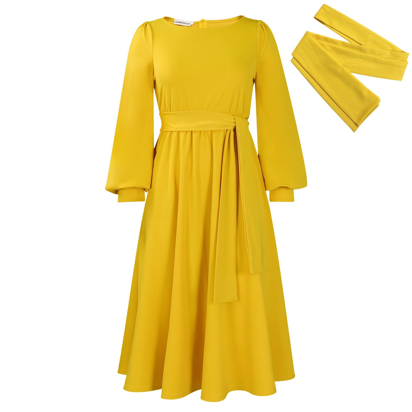 Damen Maxikleid Wickelgürtel Voluminöse Ärmel Eveloria