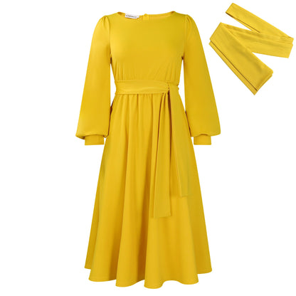 Damen Maxikleid Wickelgürtel Voluminöse Ärmel Eveloria