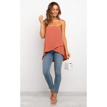 Damen Chiffon-Oberteil Asymmetrisch Spaghettiträger