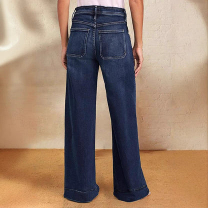 Damen Weite Jeans Verstellbarer Bund Trendig Blau Eveloria