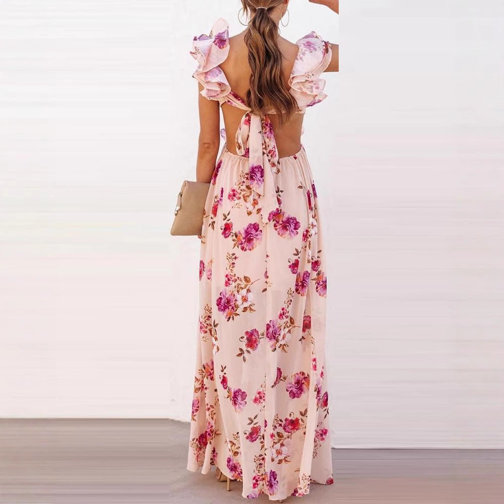 Damen Maxikleid Rüschen Floralmuster Eveloria
