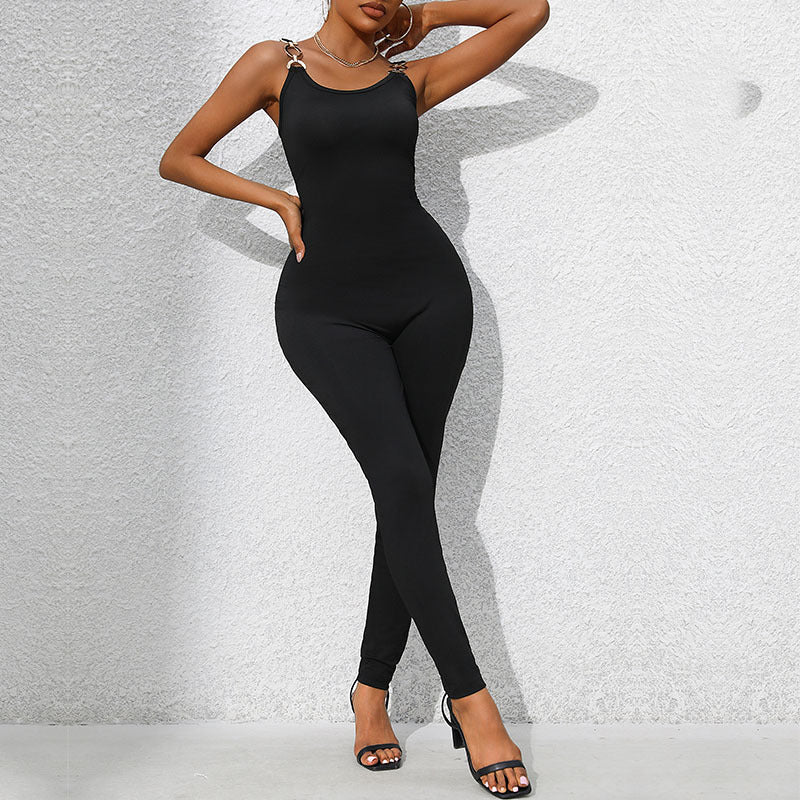 Damen Jumpsuit Figurbetont Kettendetails Eveloria