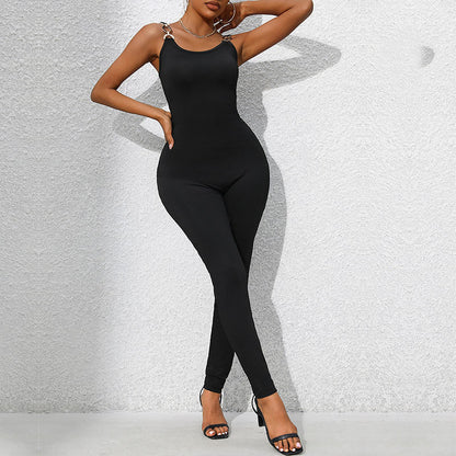 Damen Jumpsuit Figurbetont Kettendetails Eveloria