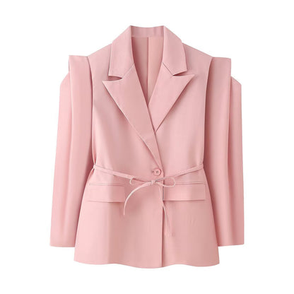 Damen Blazerjacke Tailliert Bindegürtel Eveloria