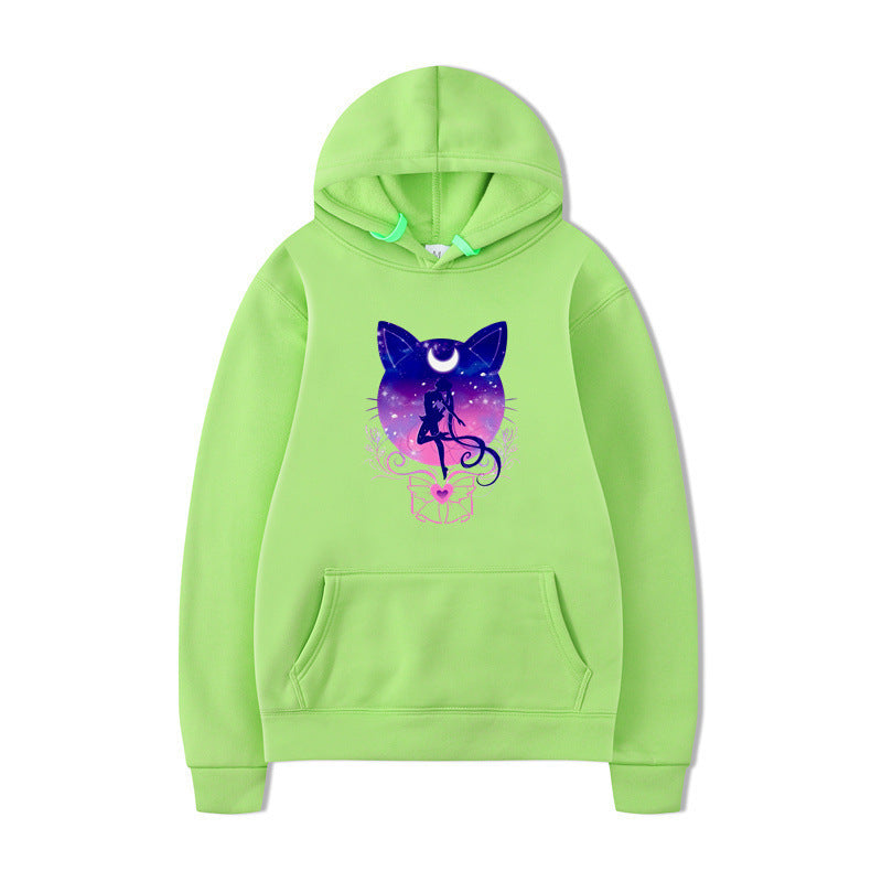 Damen Kapuzenpullover Katzenmotiv Bequem Grau