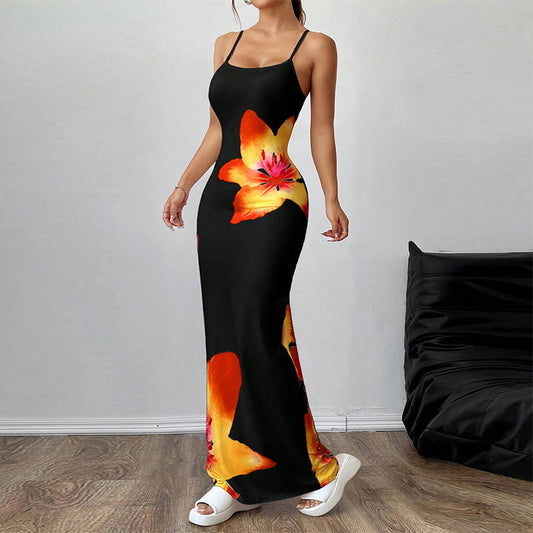 Damen Maxikleid Floral Tailliert Schwarz Eveloria - Eveloria