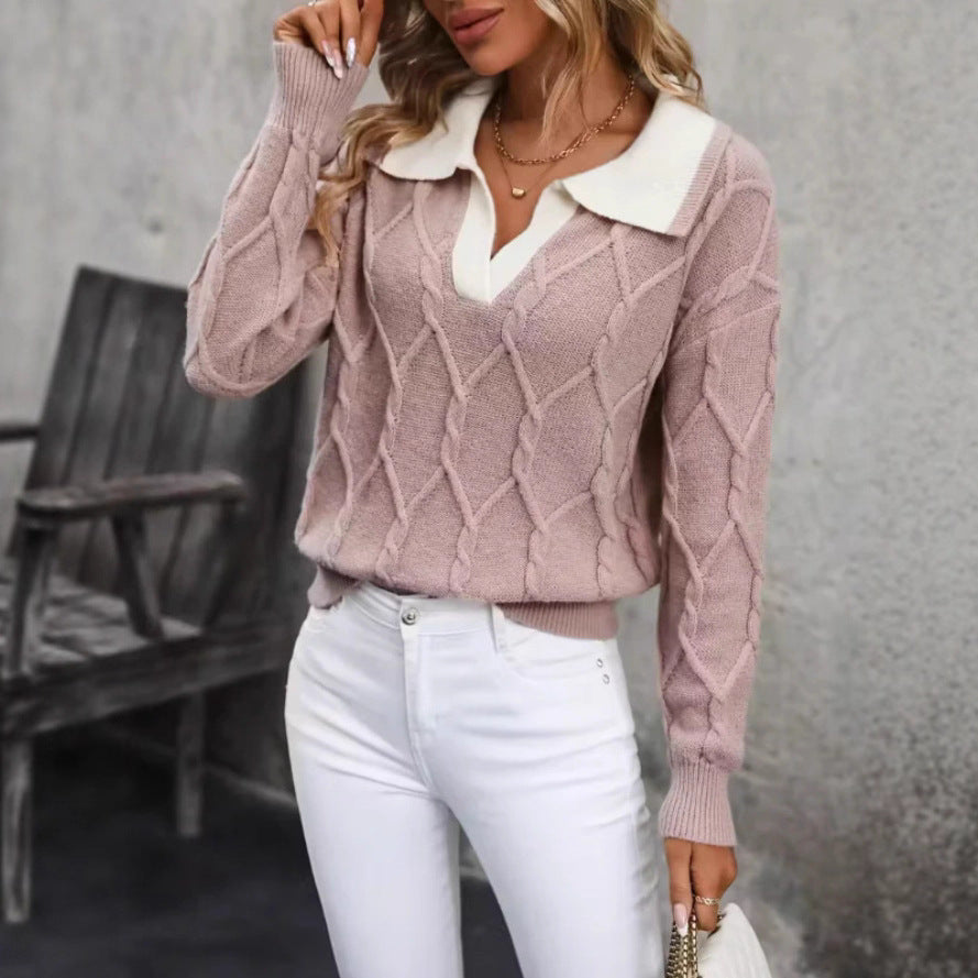 Damen Strickpullover Klassischer Polokragen Rautenmuster - Eveloria