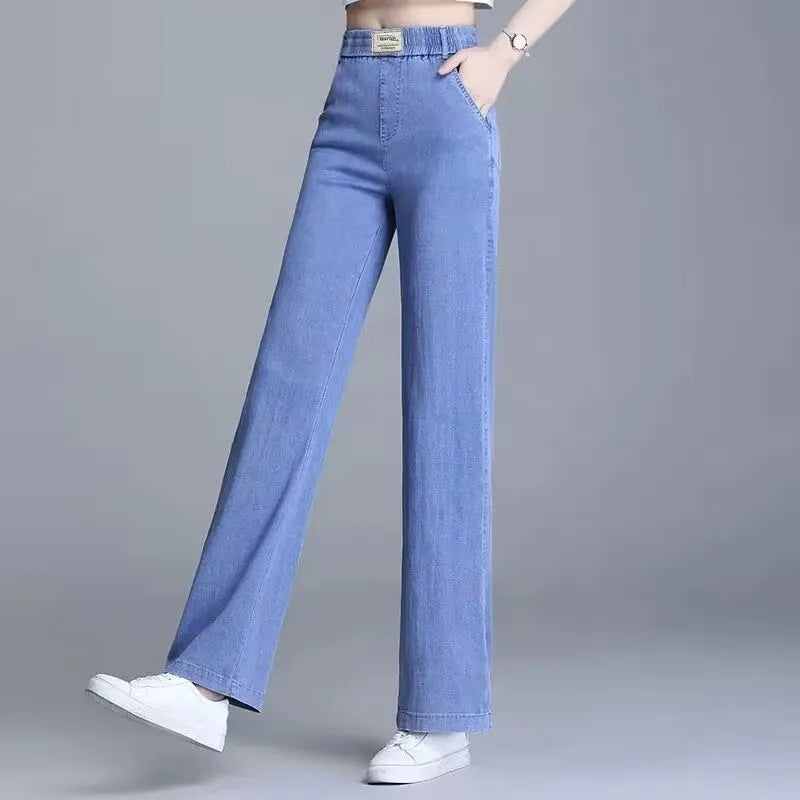 Damen Weite Jeanshose Elastisch Schwarz Eveloria - Eveloria