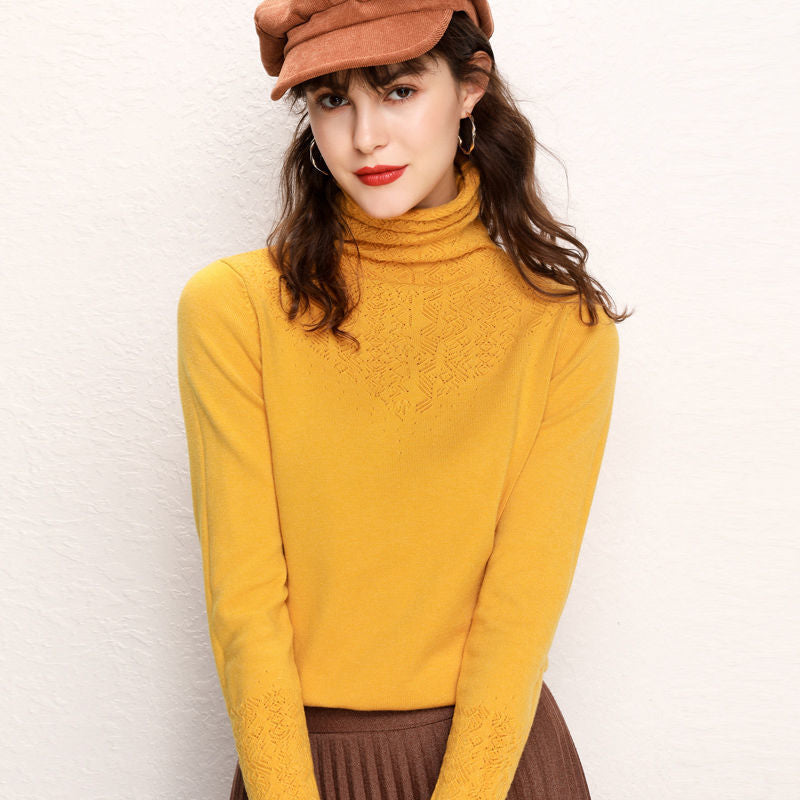 Damen Rollkragenpullover Feines Strukturmuster Eveloria