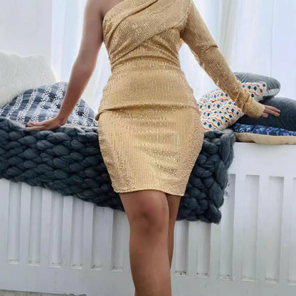Damen Minikleid Asymmetrisch Kristallverzierung Eveloria