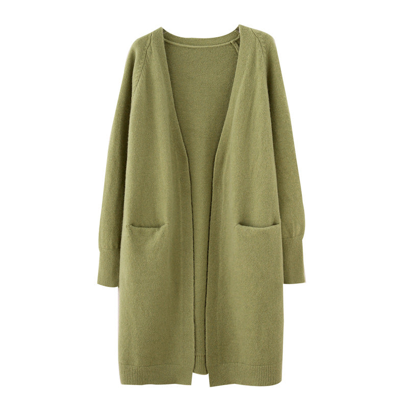 Damen Strickjacke Lässig Offener Schnitt Mit Taschen Beige