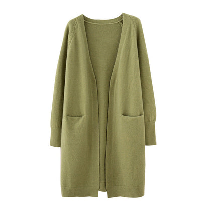 Damen Strickjacke Lässig Offener Schnitt Mit Taschen Beige