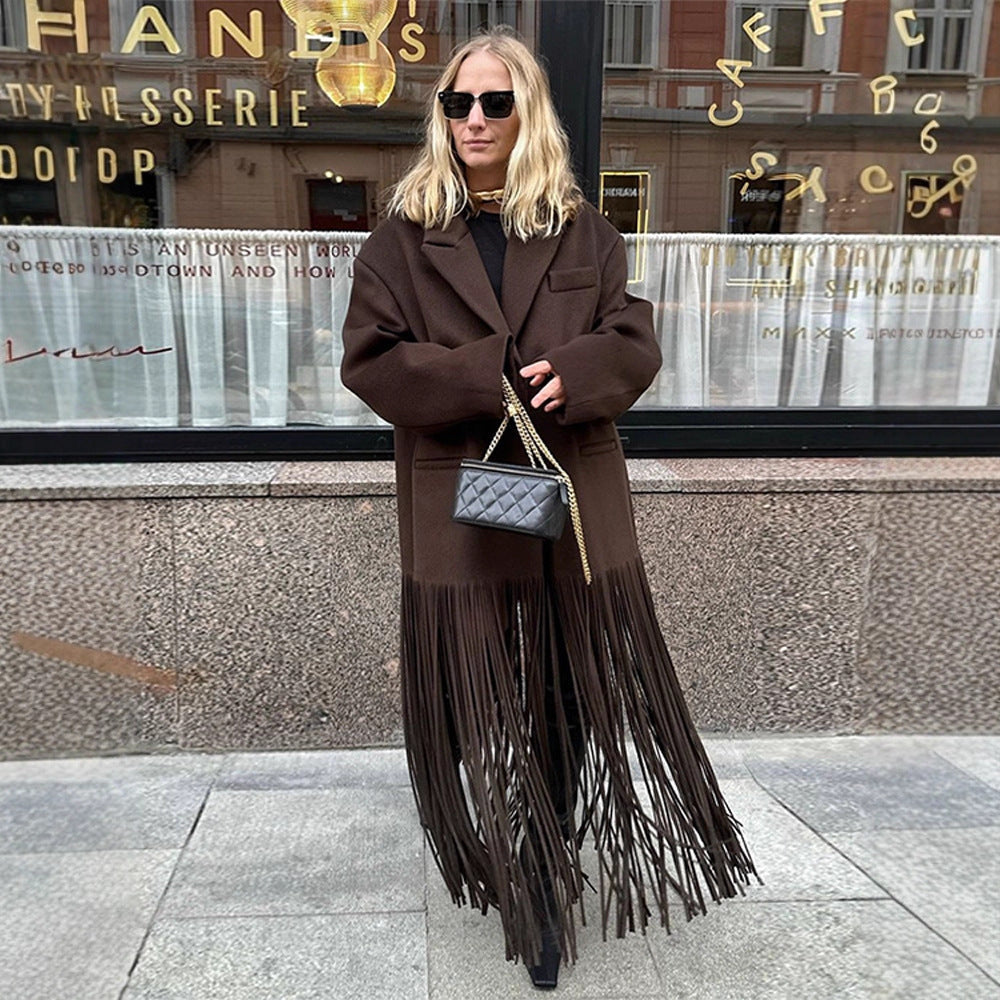Damen Oversized Mantel Fransen Eveloria