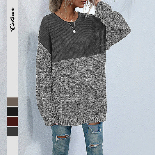 Damen Strickpullover Oversized Lässig Farbkontrast - Eveloria