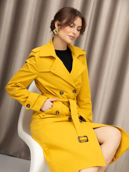 Damen Trenchcoat Doppelter Knopfleiste Taillengürtel