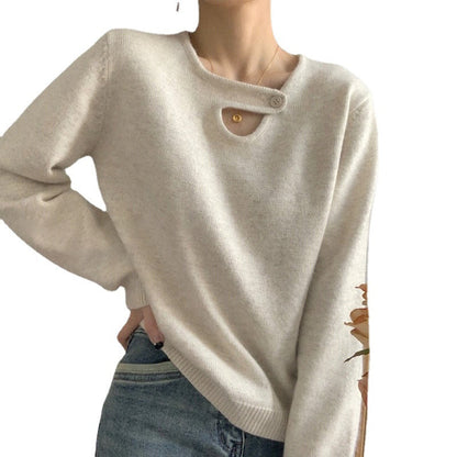 Damen Pullover Lässiger Schnitt Innovatives Knopfdetail Eveloria