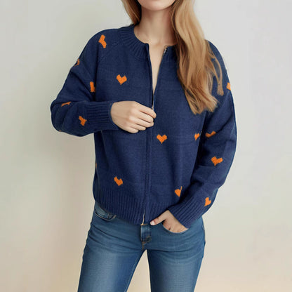 Damen Strickcardigan Herzmuster Reißverschluss Eveloria - Eveloria