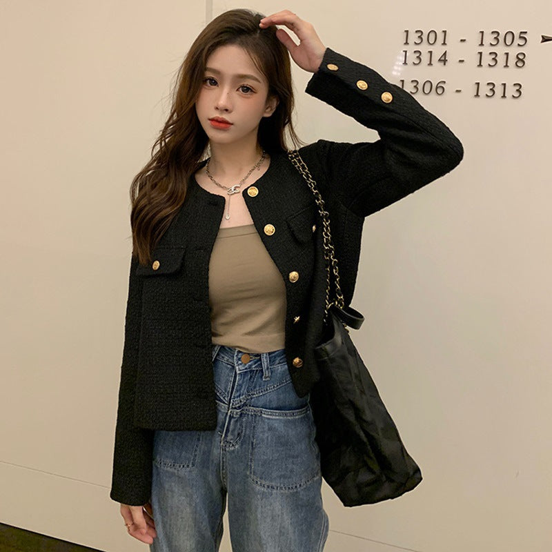 Damen Kurzblazer Elegant Goldknöpfe Modern