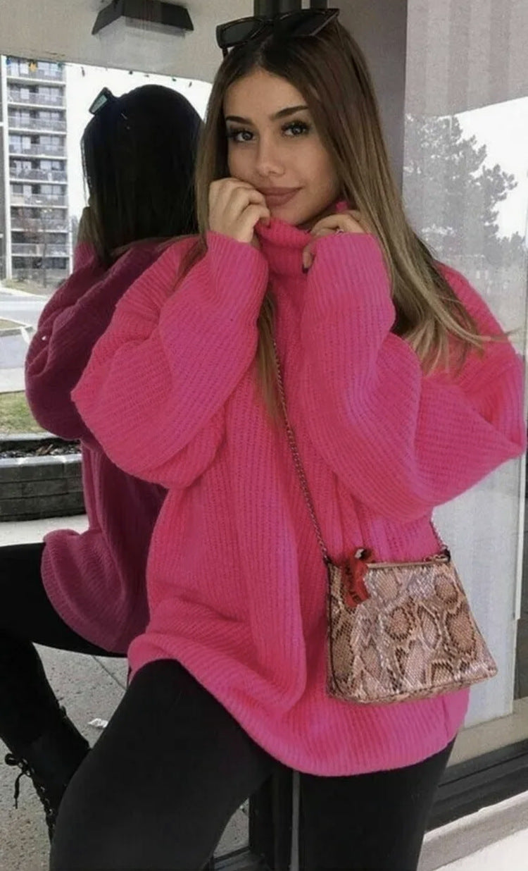 Damen Strickpullover Rollkragen Hochwertig Grün
