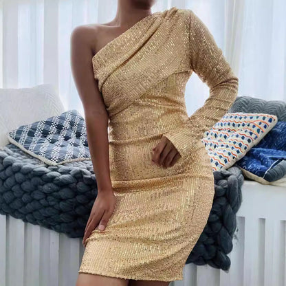 Damen Minikleid Asymmetrisch Kristallverzierung Schwarz Eveloria - Eveloria